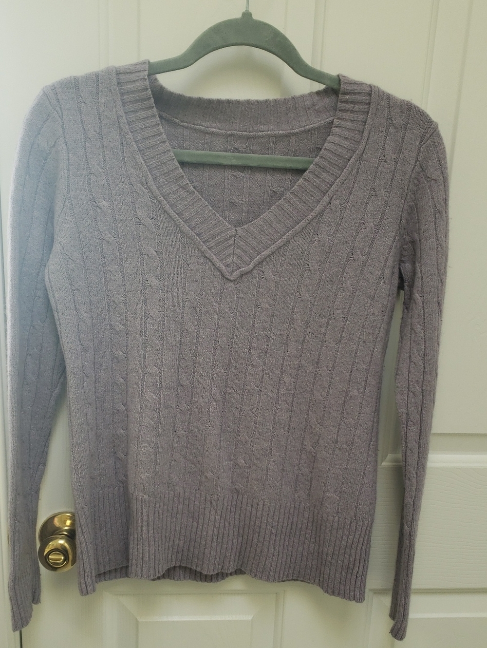 LOFT Lavender Cable-Knit V-Neck Sweater